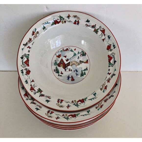 Farberware White Christmas 95 Bowl Ceral Soup Salad 7" Set of 6 pc. Katherine B - Picture 3 of 9